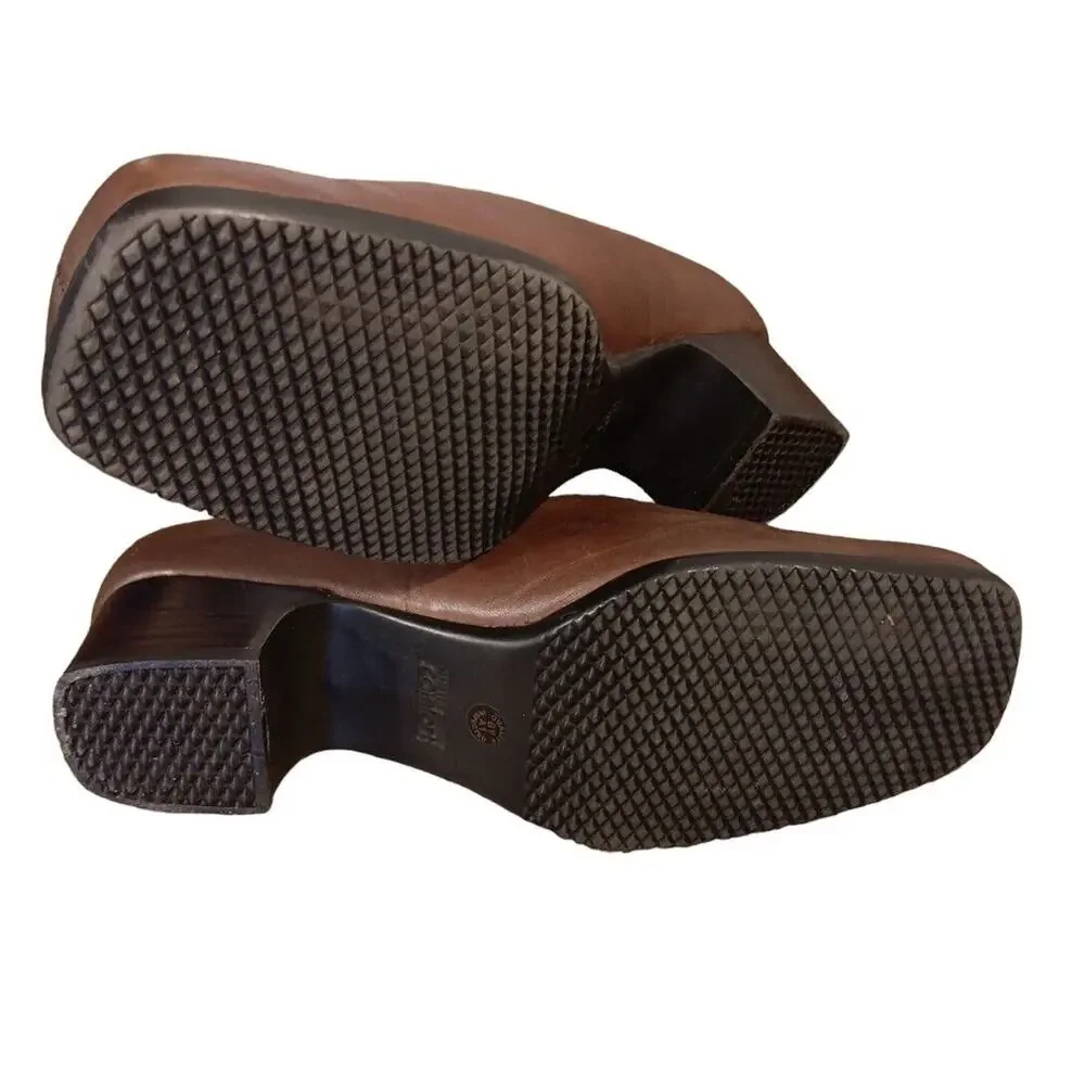 Strictly Comfort Women's 8W‎ Brown Leather Slip-On Shoe Square Toe Block Heel
